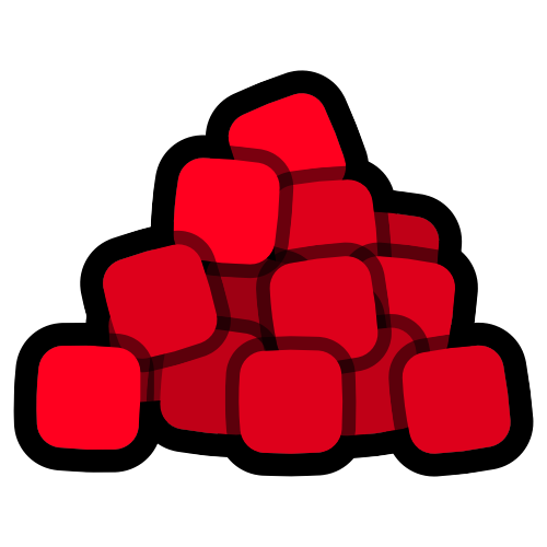 a pile of red cubes, drawn in simplistic style with thick black outlines.